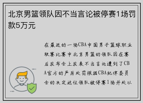 北京男篮领队因不当言论被停赛1场罚款5万元
