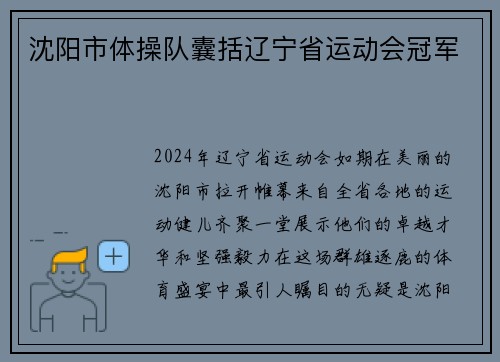 沈阳市体操队囊括辽宁省运动会冠军