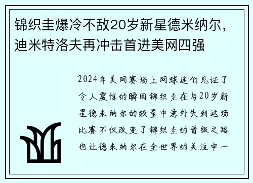 锦织圭爆冷不敌20岁新星德米纳尔，迪米特洛夫再冲击首进美网四强