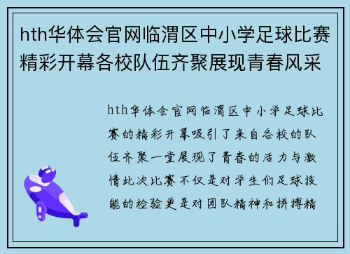 hth华体会官网临渭区中小学足球比赛精彩开幕各校队伍齐聚展现青春风采